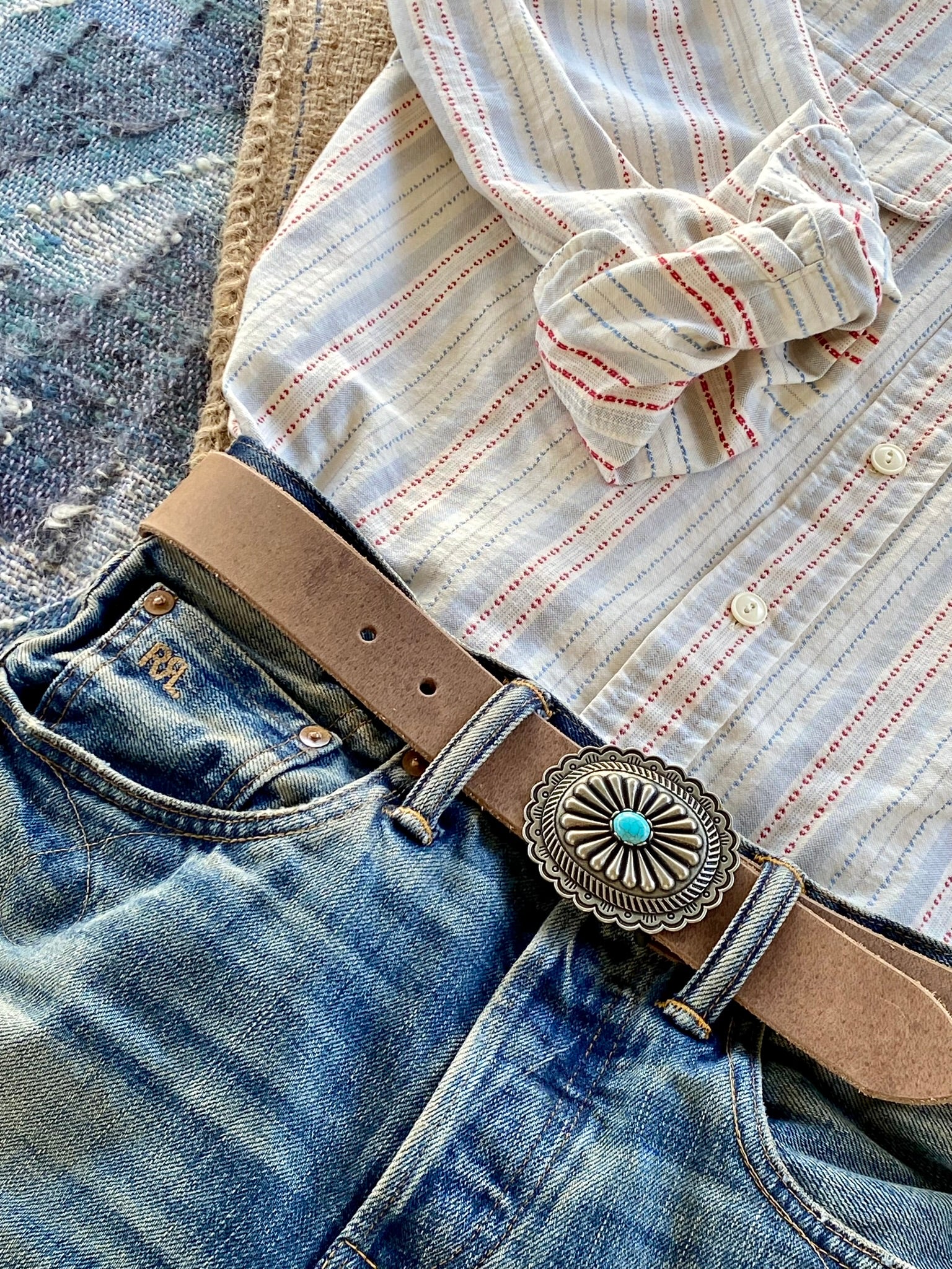 Navajo Turquoise Concho Buckle Belt